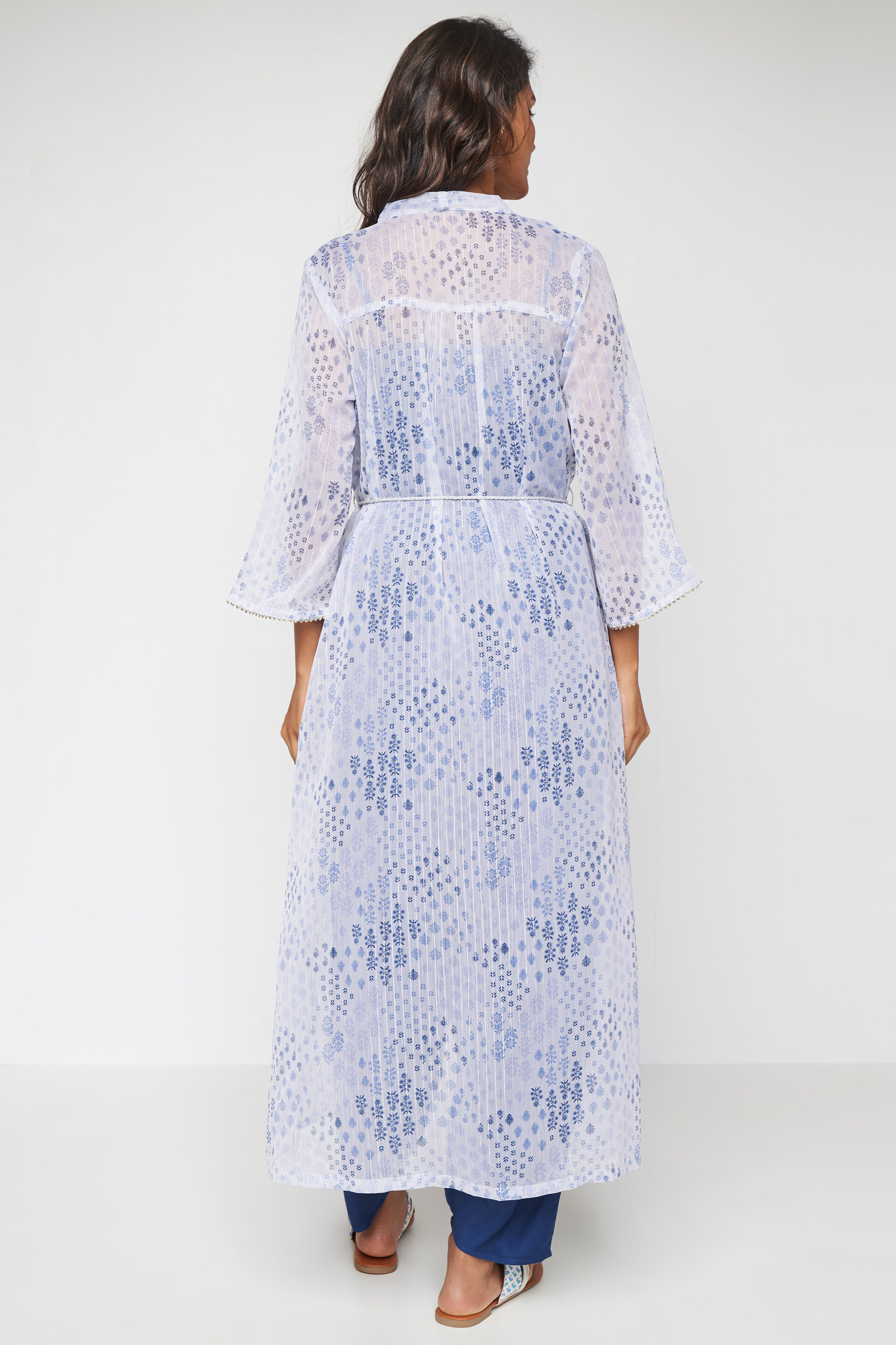 Blue Floral Top Dhoti With Overlay 3P Suit Set, Blue, image 3